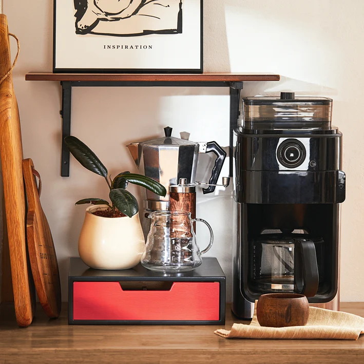 Cordoco | Kaffeekapsel Box | Kapselspender | Monitorständer | Monitorerhöhung mit Schublade| FRG179-R