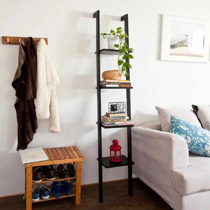 Cordoco | Leiterregal | Treppenregal Schwarz | Badregal | FRG15-SCH