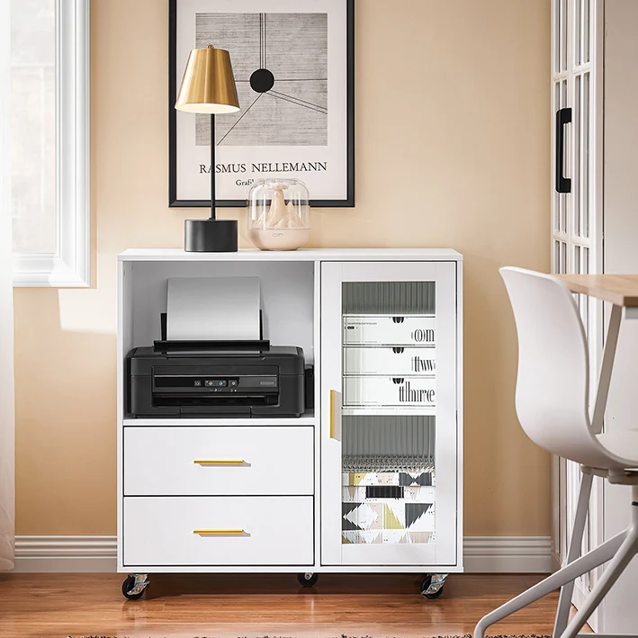 Cordoco | Sideboard auf Rollen | Küchenwagen | Mikrowellenschrank | Aufbewahrungsschrank | ASK09-W