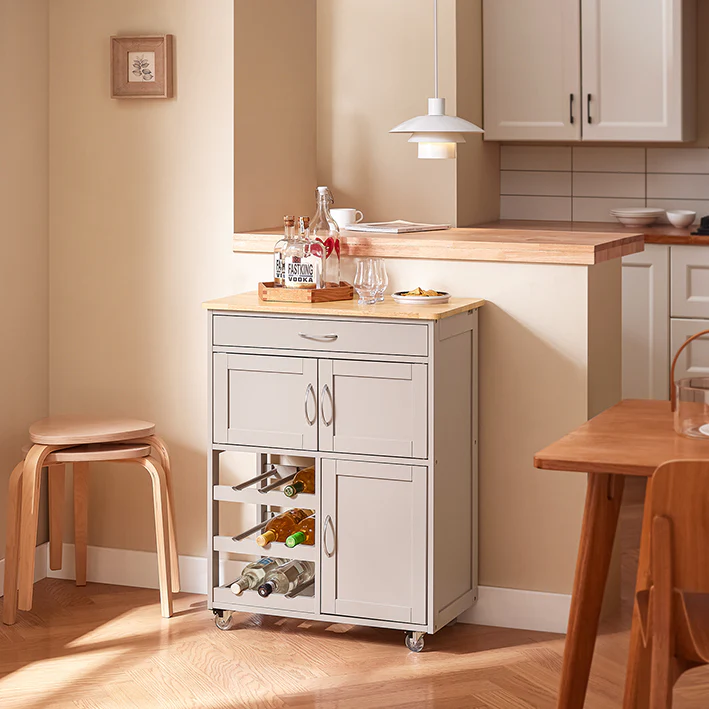 Cordoco Servierwagen mit Flaschenablagen Küchenwagen Khaki 67x86x38cm FKW45-KA