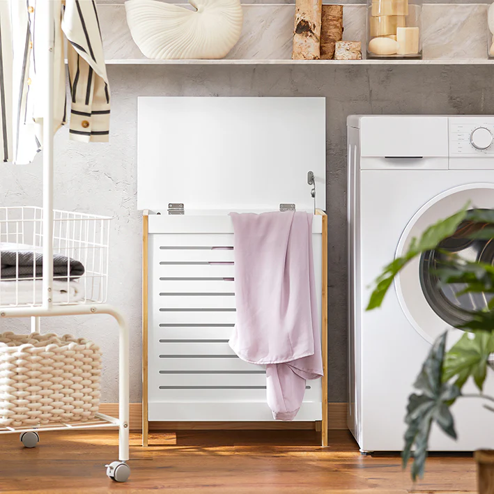 Cordoco | Wäschetruhe | Wäschesammler | Wäschekorb Natur-Weiß | FSS66-WN