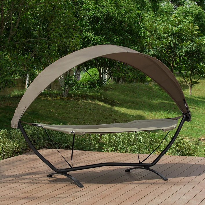 Cordoco | Hängematte mit Gestell | Hängemattengestell mit Sonnendach | Hängemattenhalter | OGS51-BR