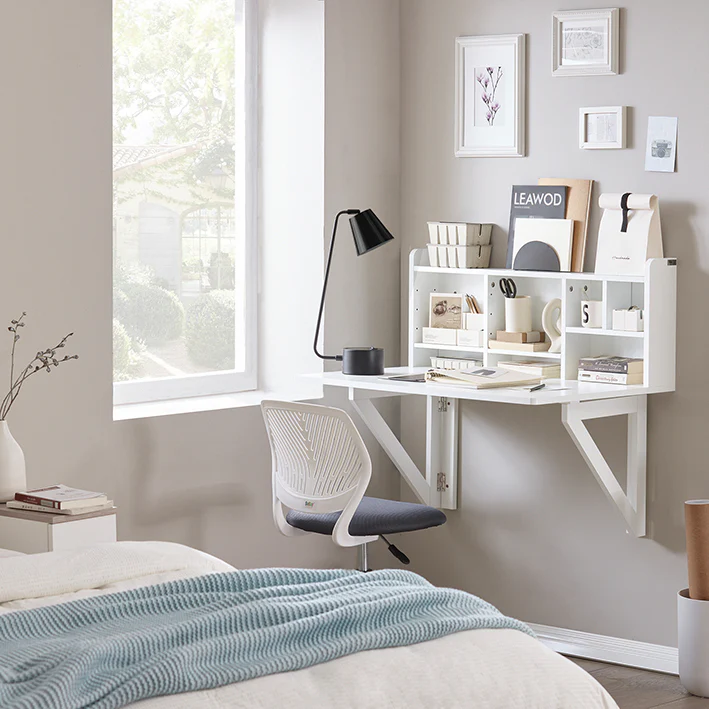 Cordoco | Wandklapptisch mit integriertem Regal | Wandschrank | Esstisch | Weiß | FWT07-II-W