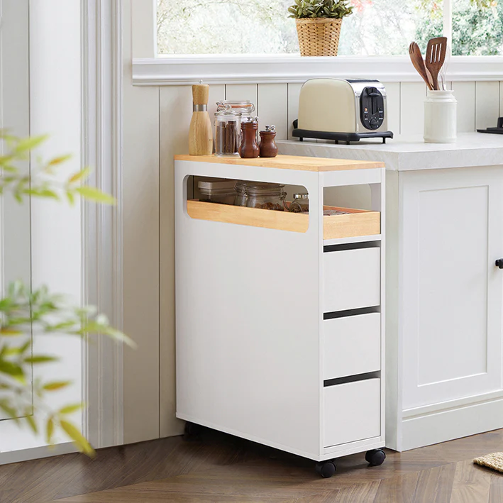 Cordoco Nischenregal mit 3 Schubladen schmaler Nischenwagen für Küche Bad 23x82x65cm BZR54