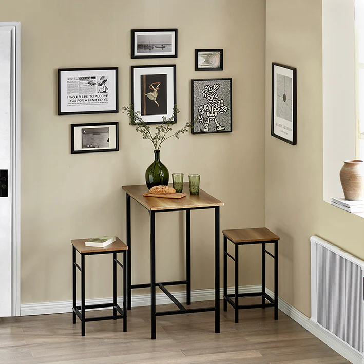 Cordoco | Bartisch mit 2 Hockern | Bartisch set | 3-teilig Bistrotisch | Vintage | OGT10-PF