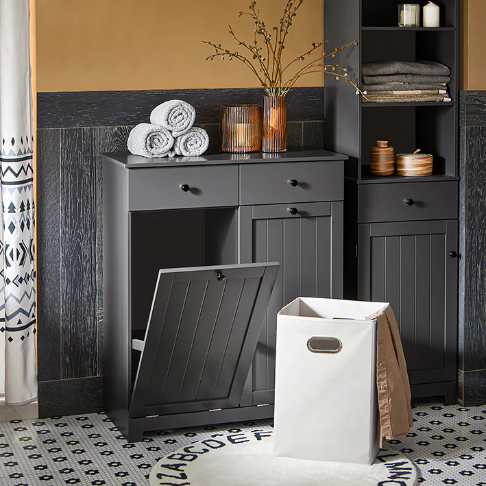 Cordoco | Wäscheschrank mit 2 Wäschesäcke | Wäschesammler | Wäschekorb Grau | BZR33-DG