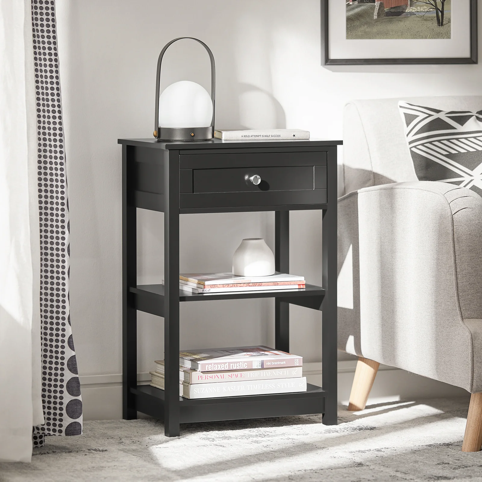 Cordoco | Nachttisch | Fürs Schlafzimmer | Couchtisch | Beistelltisch Schwarz | FBT46-SCH