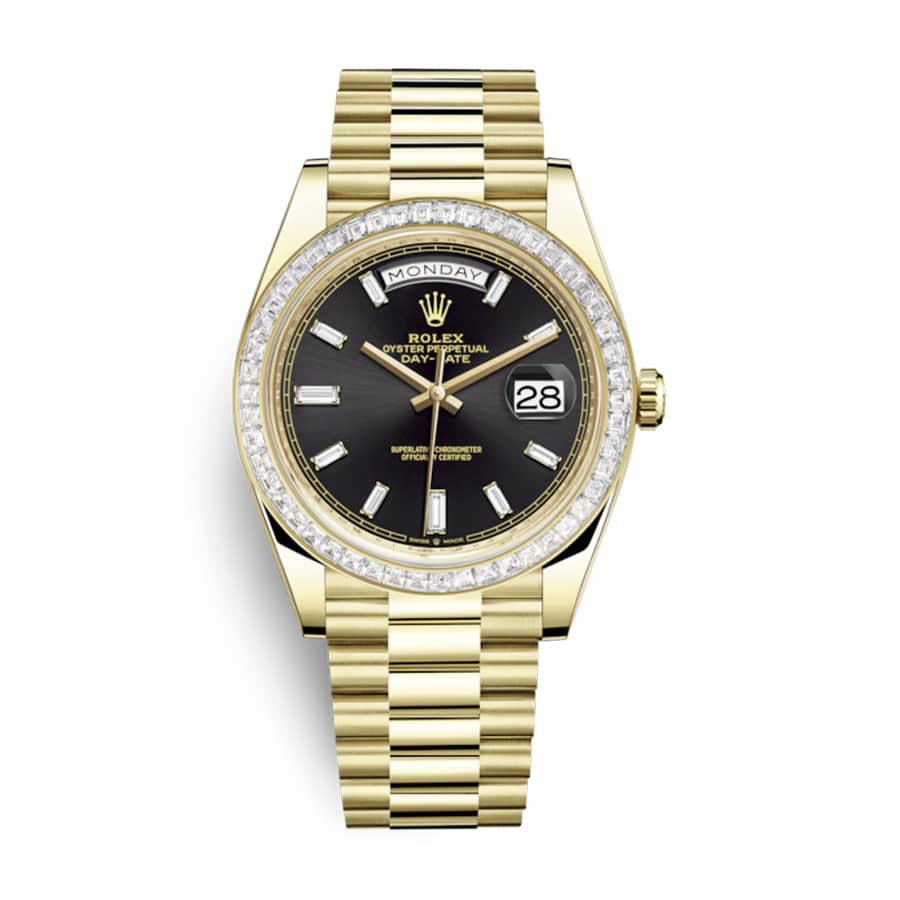 Rolex Day-Date 228398TBR Yellow Gold Diamonds Black Dial Replica 40MM