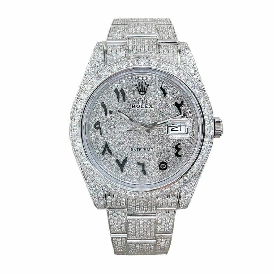 Rolex Datejust 116300 White Gold Diamond Arabic Dial Iced Out Replica 41MM
