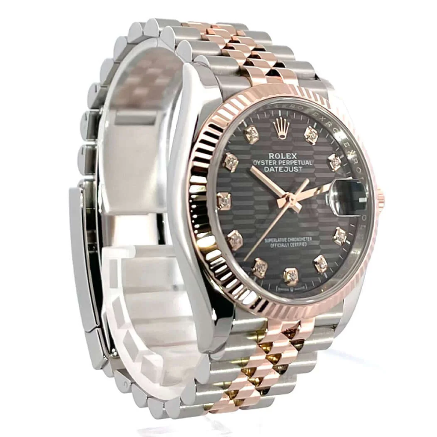 Rolex Datejust 126231, 36mm – Everose Gold Fluted Bezel, Slate Motif Dial with Diamond