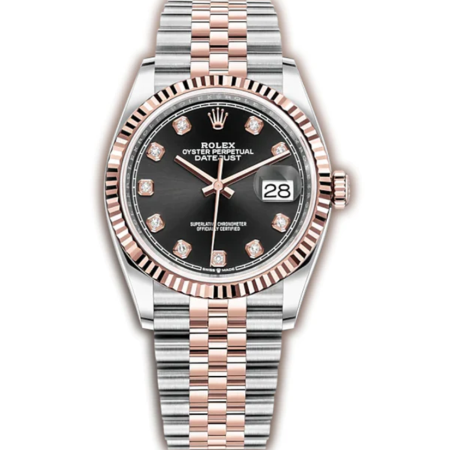 Rolex Datejust 126231, 36mm – Everose Gold Fluted Bezel, Slate Motif Dial with Diamond