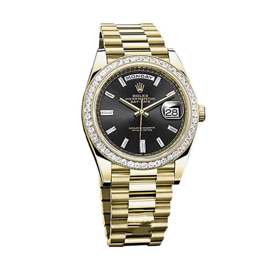 Rolex Day-Date 228398TBR Yellow Gold Diamonds Black Dial Replica 40MM