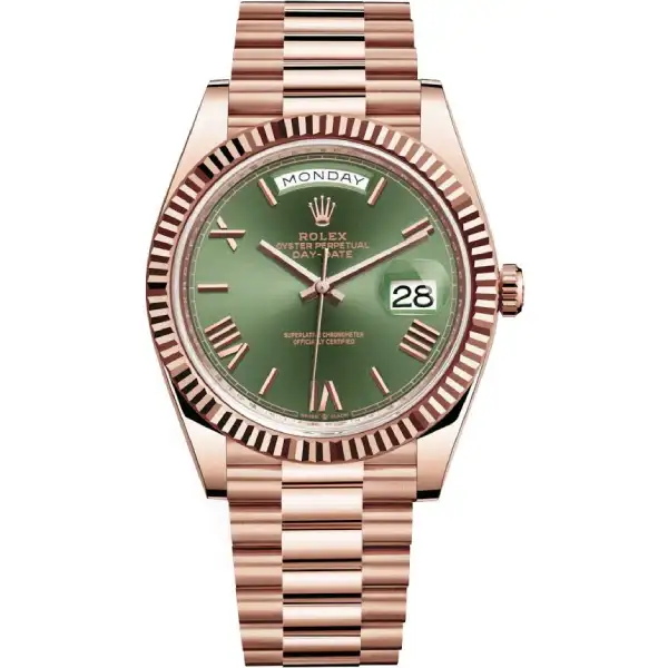 Rolex Day-Date Rose Gold Green Roman Dial Replica  40MM