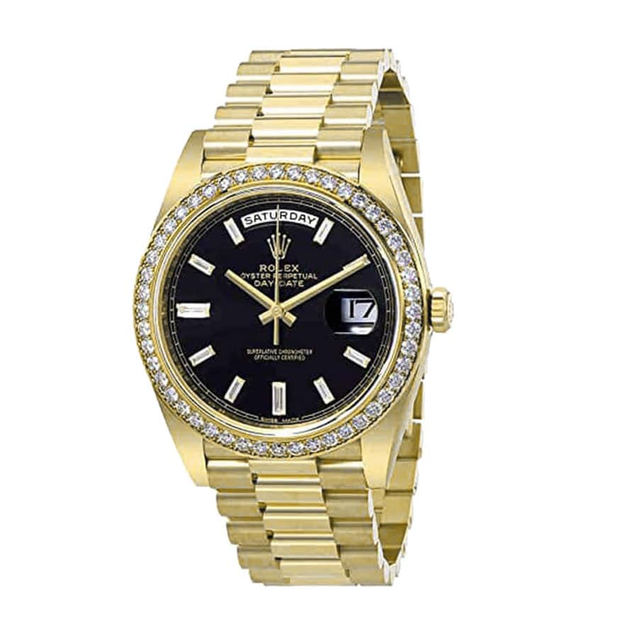 Rolex Day-Date 228398TBR Yellow Gold   Diamonds Black Dial Replica 40MM