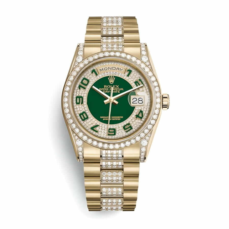 Rolex Datejust Yellow Gold Green Dial Iced out 118348 Replica 36MM