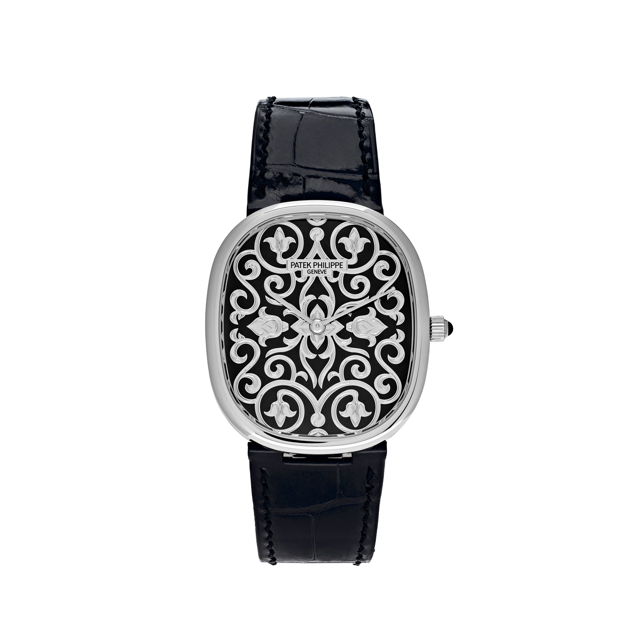 Patek Philippe Golden Ellipse White Gold Black Enamel Engraved Dial 5738/51G-001