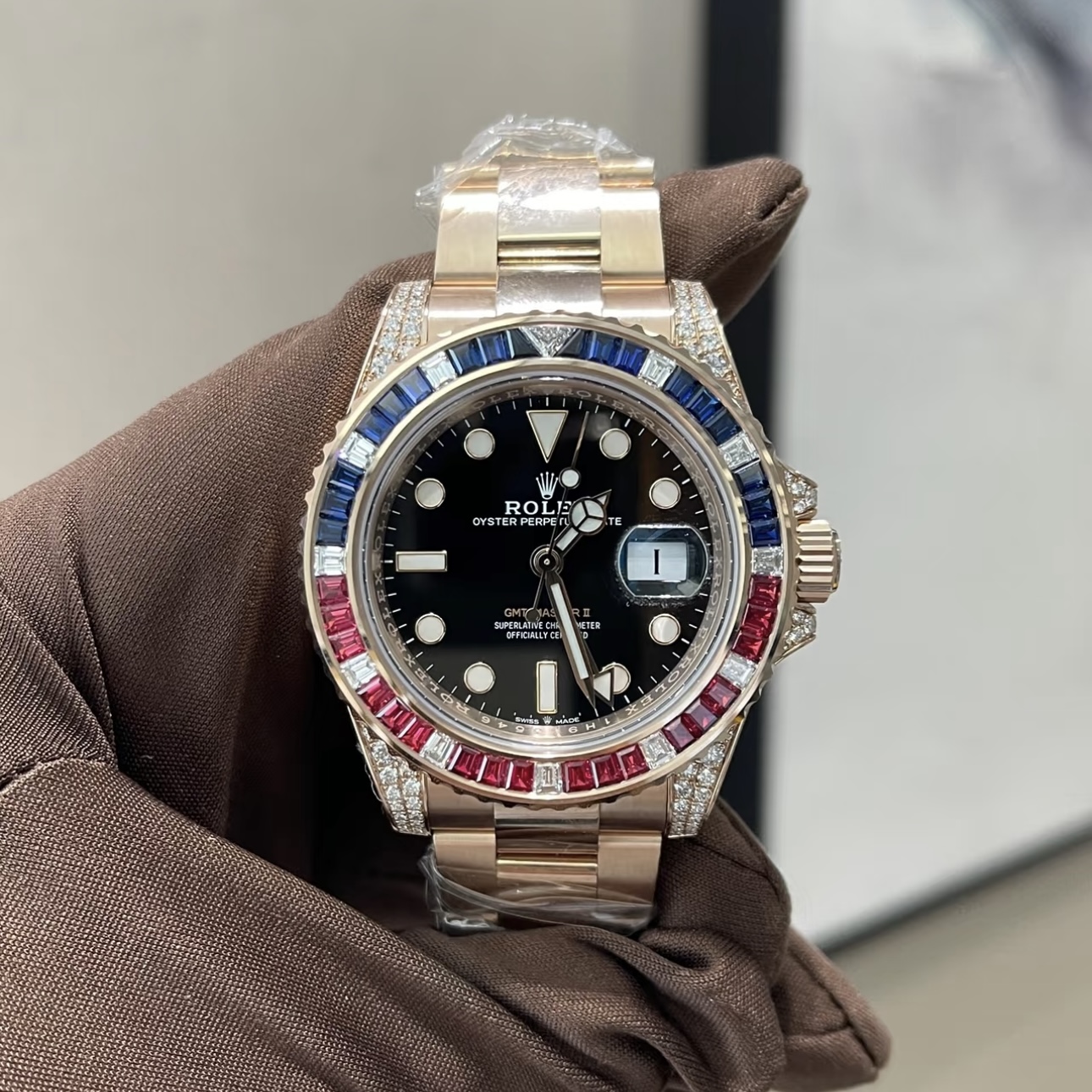 Rolex GMT-Master II 126755SARU Diamond Bezel Black Dial Replica