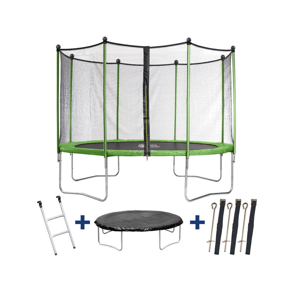 Cama Elástica Yoopi - Ø 3.65 M - Con Red + Escalera + Cubierta De Protección + Kit De Anclaje