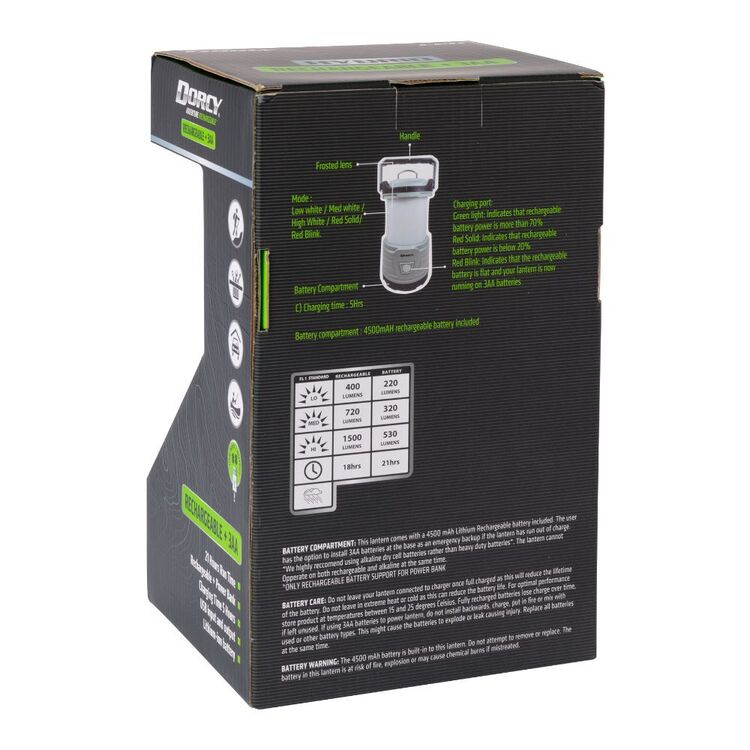 Dorcy Adventure 2000 Lumen Hybrid Recharge/3AA Lantern Green 1500 Lumens