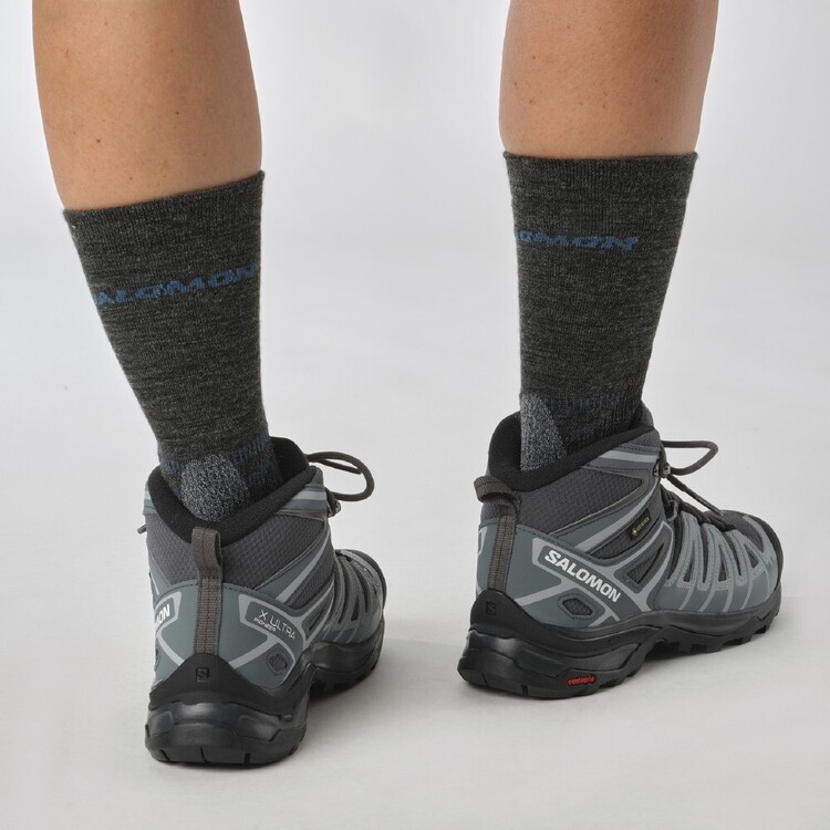 Salomon Women's X Ultra Pioneer Gore-Tex Mid Hiking Boots Ebony, Stormy Weather & Wine