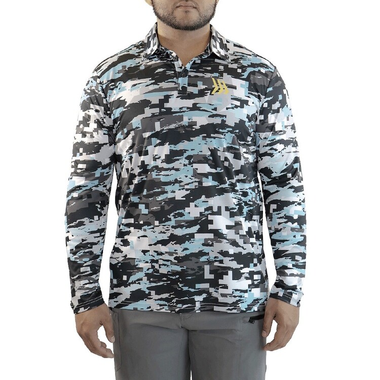 Gillz Contender Series Long Sleeve Performance Polo Fishing Shirt Aruba Blue Tek