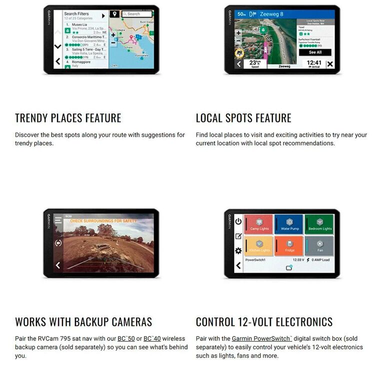 Garmin RVCAM 795 7" Camper GPS Satellite Navigator with Built-in Dash Cam Black