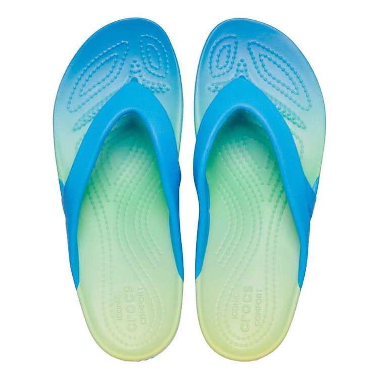 Crocs Women's Kadee II Seasonal Graphic Flip Thongs Powder Blue & Multicoloured