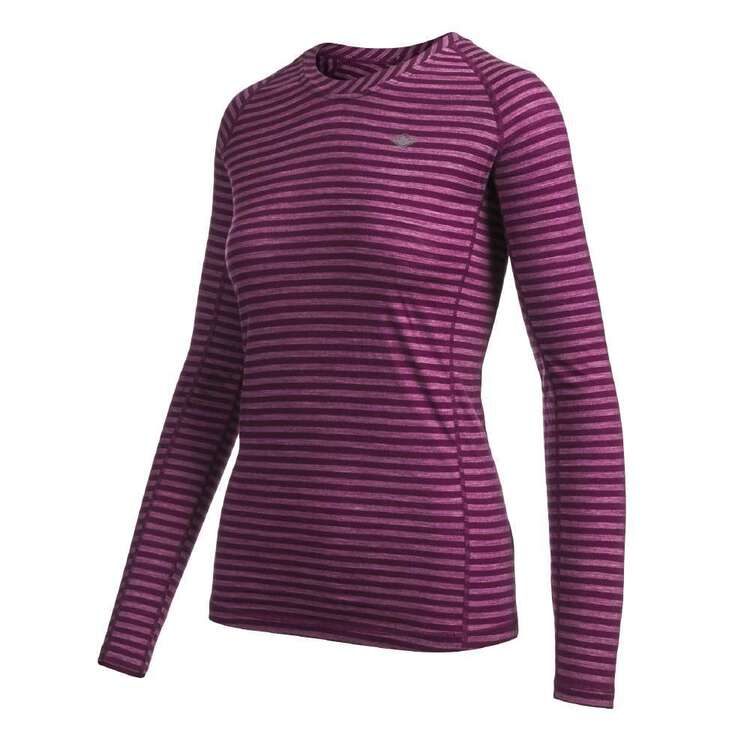Mountain Designs Women's Merino Blend Long Sleeve Stripe Top Purple Stripe