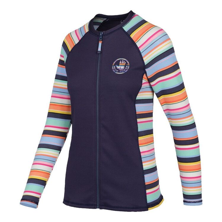 Body Glove Women's Stripe Full Zip Long Sleeve Rash Vest Navy & Print