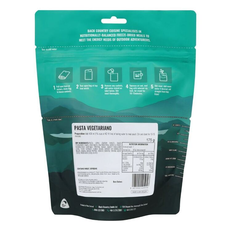 Back Country Cuisine 2 Serve Pasta Vegetariano Multicoloured Regular