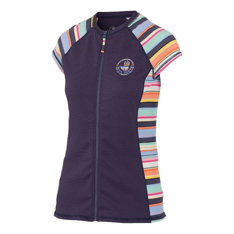 Body Glove Women's Stripe Full Zip Cap Sleeve Rash Vest Navy & Print