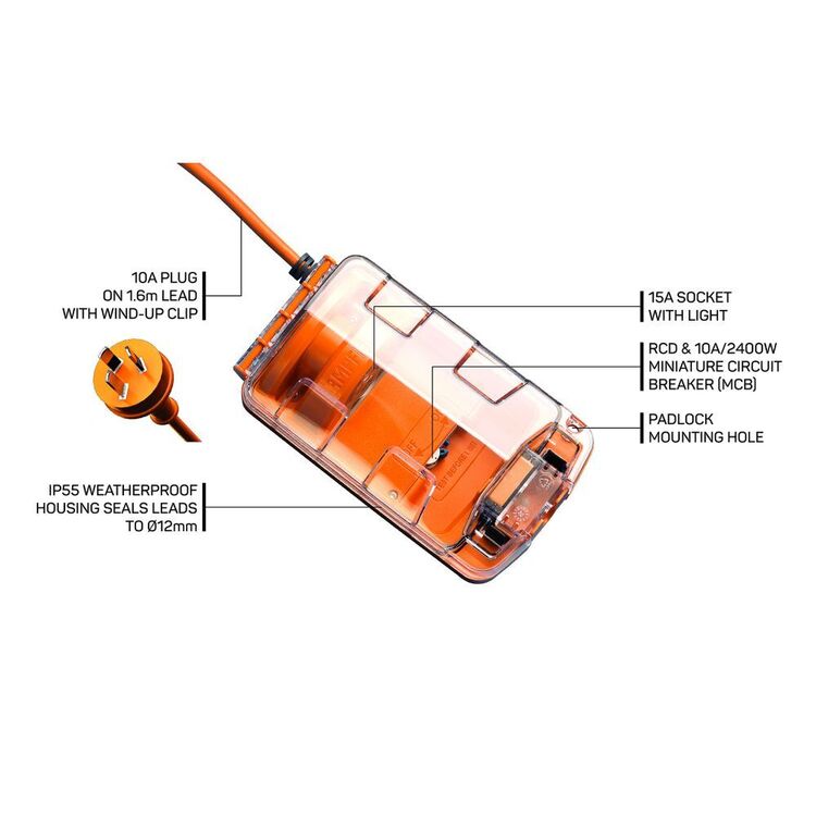 Ampfibian RVPlus 15A to 10A Caravan Power Adaptor Orange
