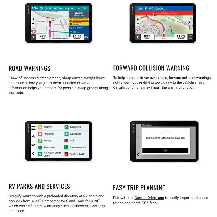 Garmin RVCAM 795 7" Camper GPS Satellite Navigator with Built-in Dash Cam Black
