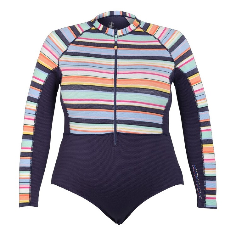 Body Glove Women's Stripe Long Sleeve Rash Suit Navy & Print