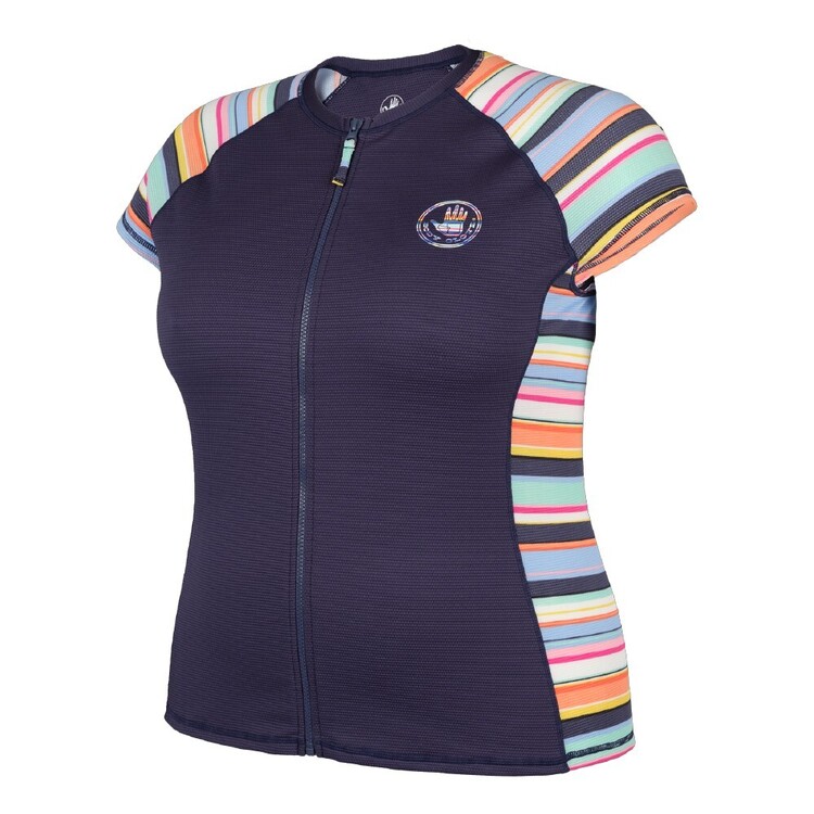Body Glove Women's Stripe Full Zip Cap Sleeve Rash Vest Navy & Print