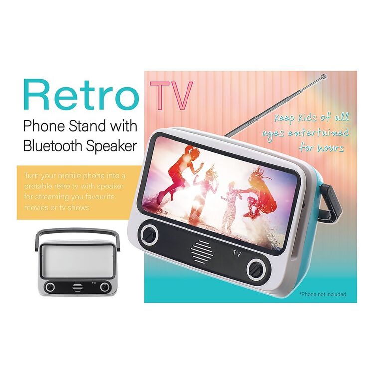Retro TV Bluetooth Rechargeable Speaker & Smart Phone Holder Grey