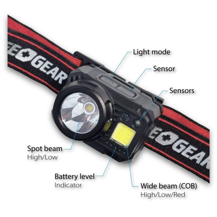 Life + Gear 650 Lumen Rechargeable Hybrid Headlamp Multicoloured 650 Lumens