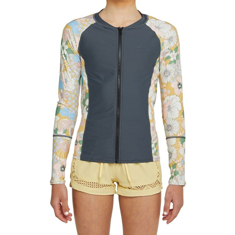 O'Neill Girls Long Sleeve Rash Vest Gunmetal Floral