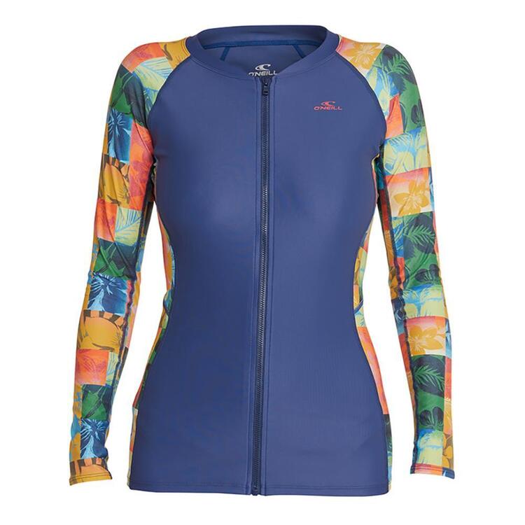 O'Neill Women's Laney Full Zip Short Sleeve Rash Vest Susie Stripe