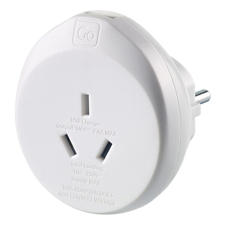 Go Travel Adaptor AUS-EU + USB White