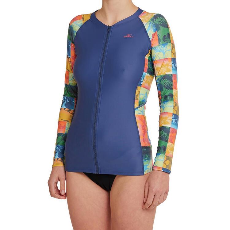 O'Neill Women's Laney Full Zip Short Sleeve Rash Vest Susie Stripe
