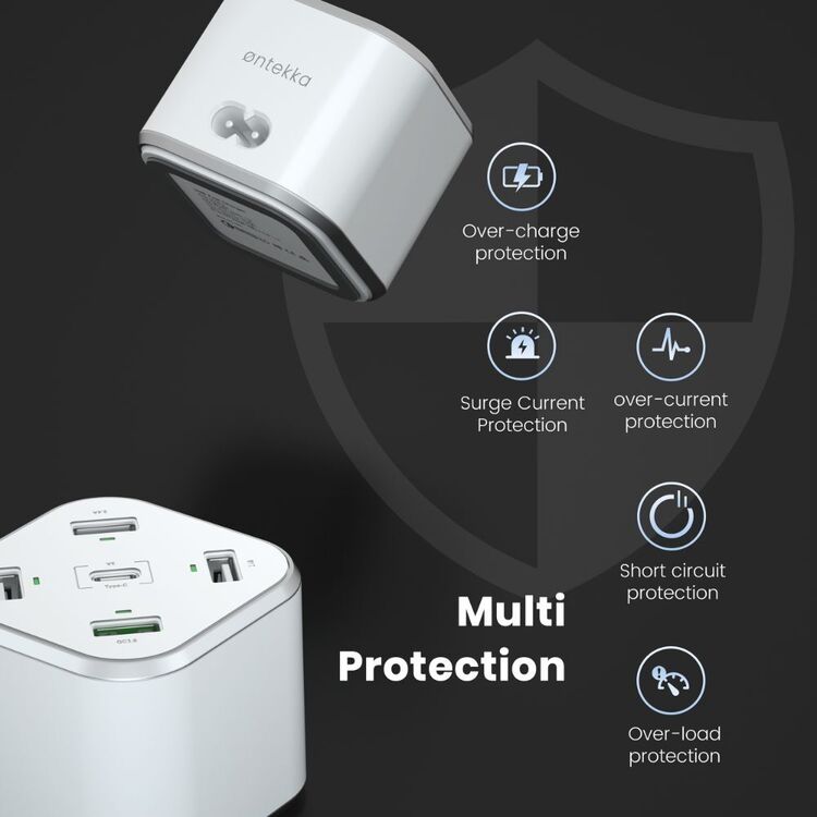 Ontekka 48W 5 Port USB-A & USB-C Charging Power Cube White