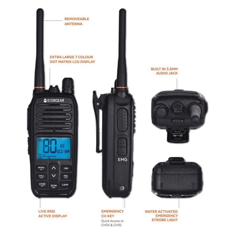 Ecoxgear 5 Watt UHF CB Radio Handheld Twin Pack Black 5 Watts