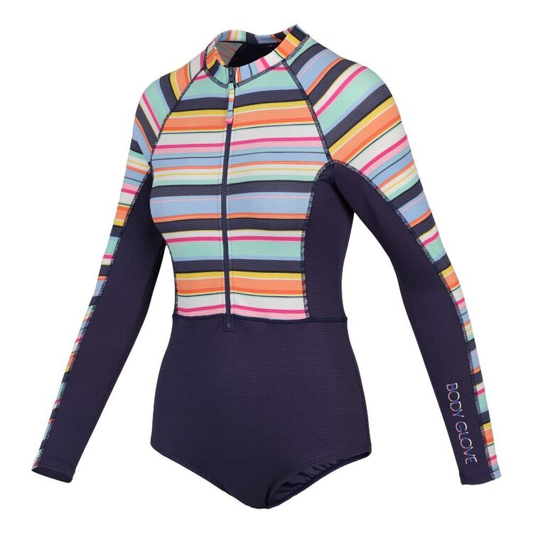Body Glove Women's Stripe Long Sleeve Rash Suit Navy & Print