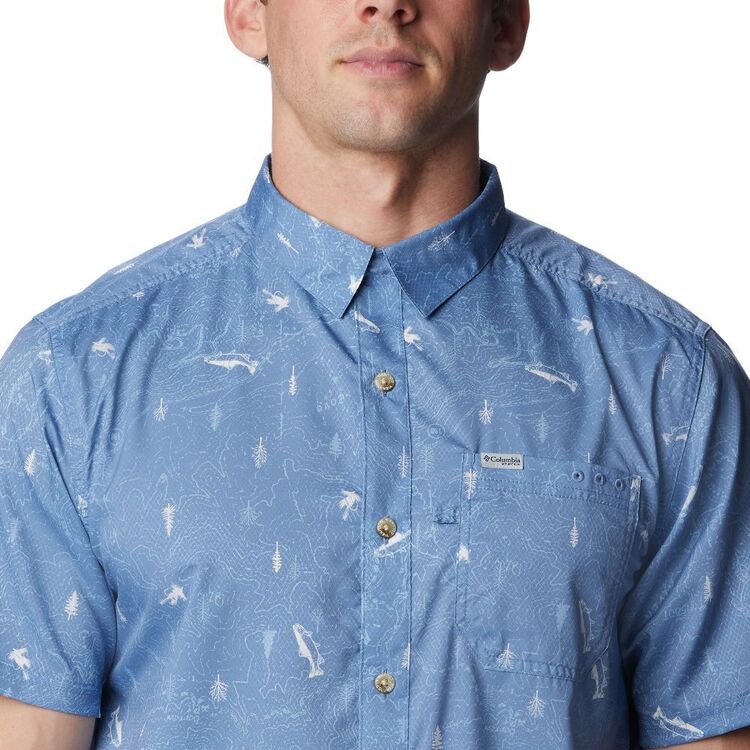 Columbia Men's Slack Tide Camp PFG Shirt Bluestone Trout