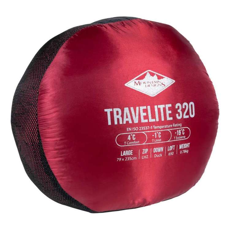 Mountain Designs Travelite 320 Large 4° Sleeping Bag Red LHZ Red Dahlia