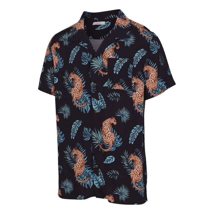 Cape Men's Tropical Leopard Shirt Charcoal