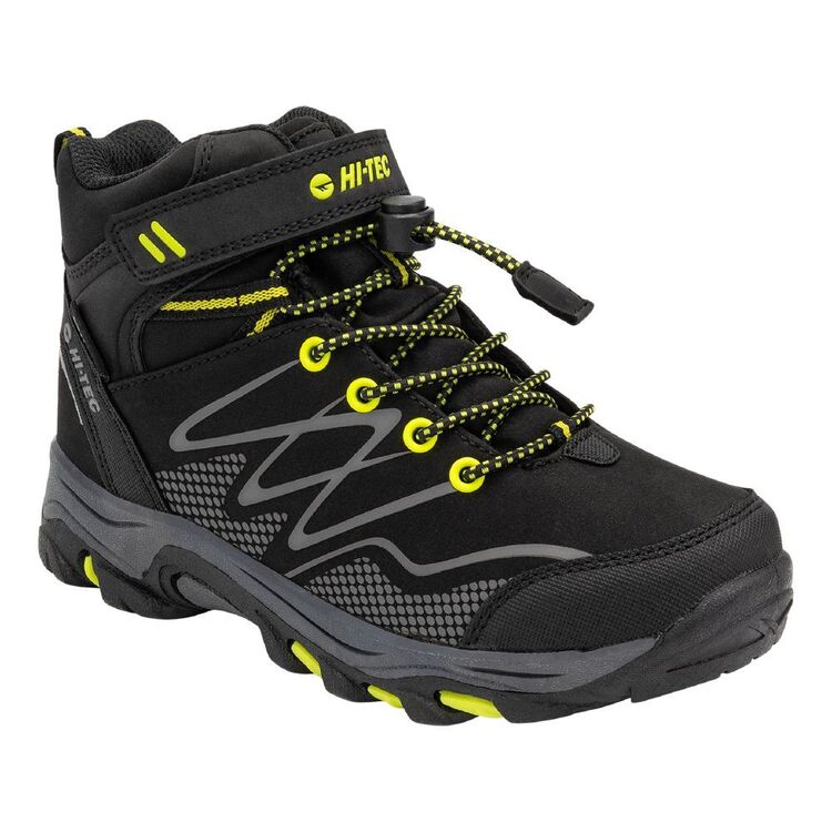 Hi-Tec Kids' Blackout Waterproof Mid Hiking Shoes Black & Lime