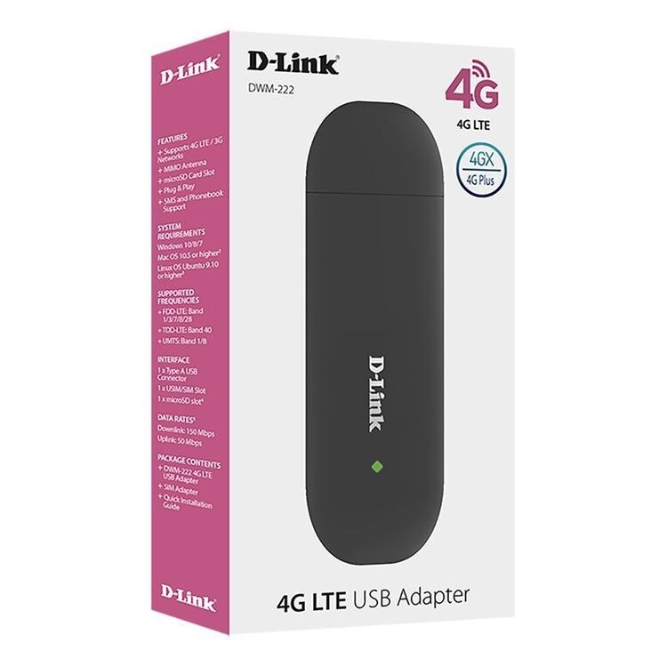 D-Link DWM-222 4G LTE USB Adaptor Travel Modem Black