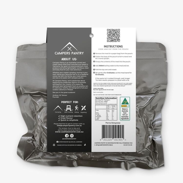 Campers Pantry Expedition Penne Bolognese Single